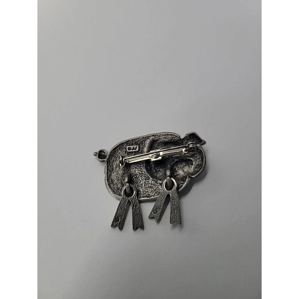 Vintage JJ Jonette Pig Brooch Silver Tone Dangle Articulated Legs Farm Animal